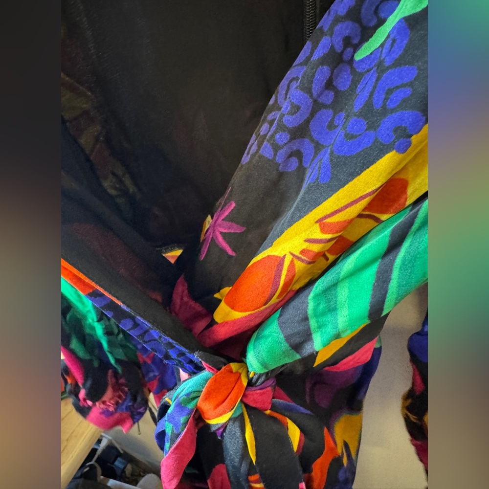 Farm Rio Mystic Jungle Fruit Tropical Boho Faux Wrap Black Jumpsuit Size Small - Picture 9 of 17